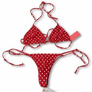 DOLL Red Polka Dot Triangle Bikini Set - Medium New With Tags